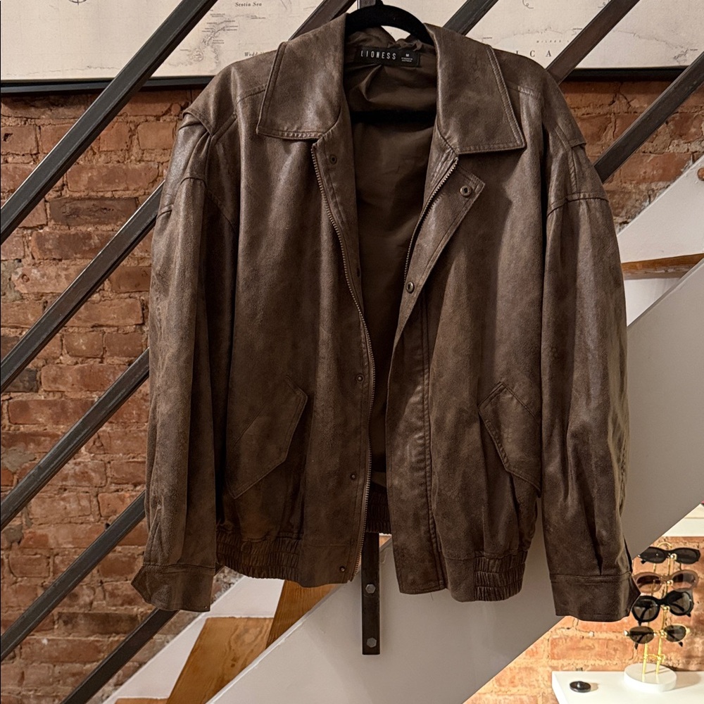 Lioness Brown Leather Bomber Jacket